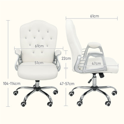 Vinsetto Velvet-Feel Work Chair, with Diamante Back - Cream