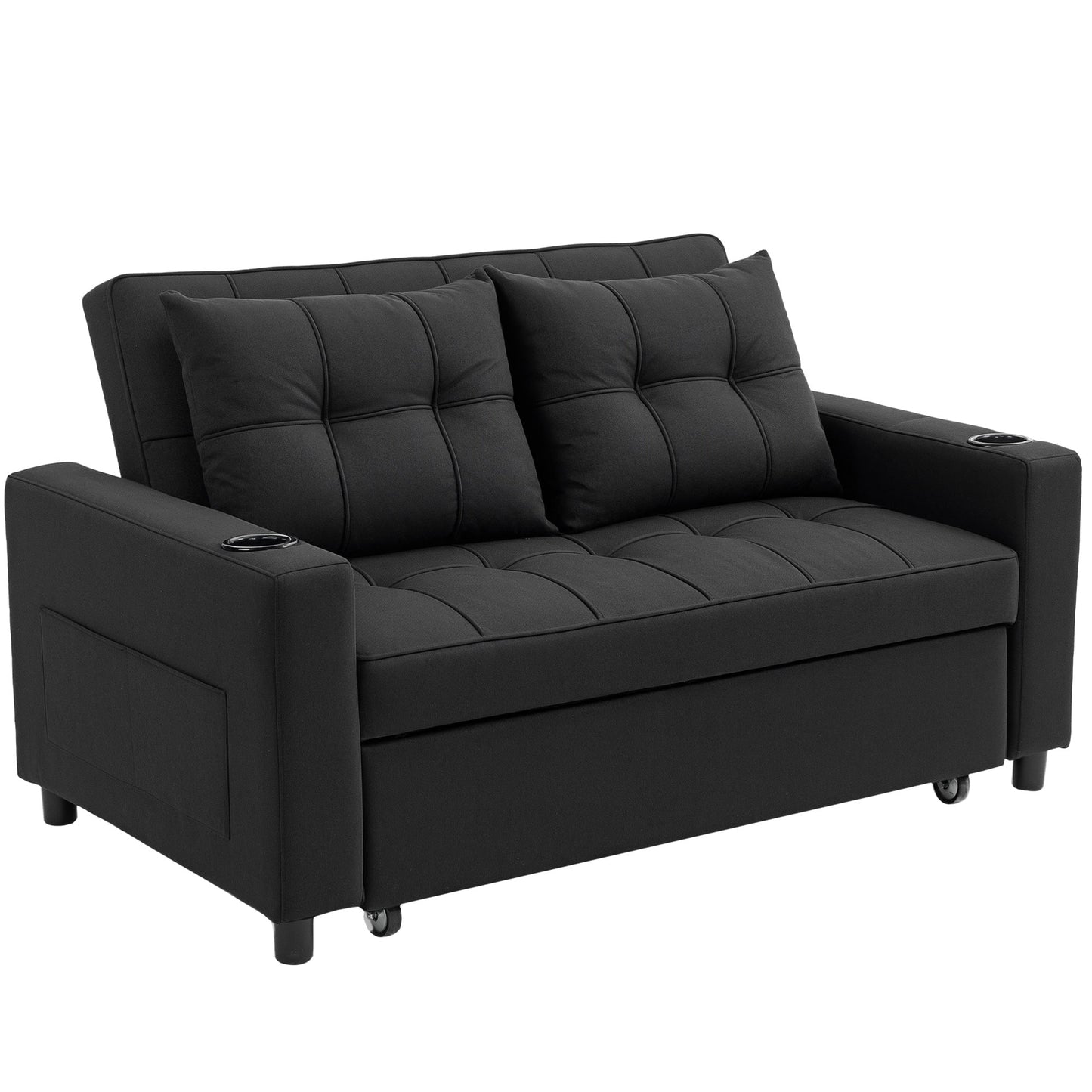 HOMCOM Two-Seater Pull-Out Sofa Bed - Black