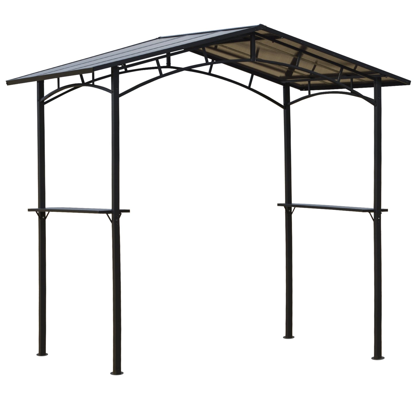 8ft x 5ft Outdoor BBQ Protective Gazebo Tent Aluminium Steel Frame w/ 2 Shelves Hardtop Roof Canopy Ground Stakes Safe Cooking