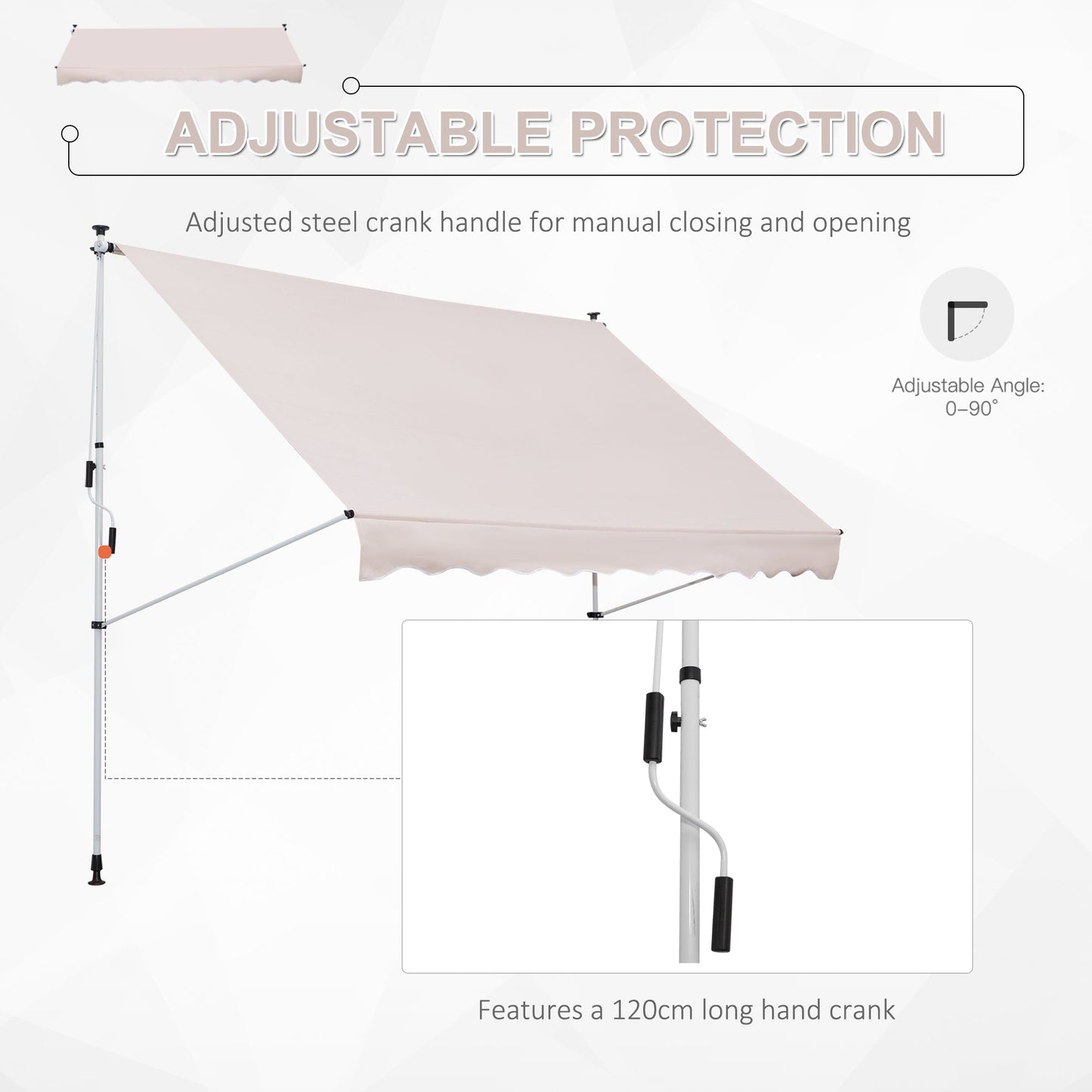 Outsunny 3x1.5m Garden Patio Manual Awning Canopy Sun Shade Shelter Retractable Adjustable Aluminium Frame Beige