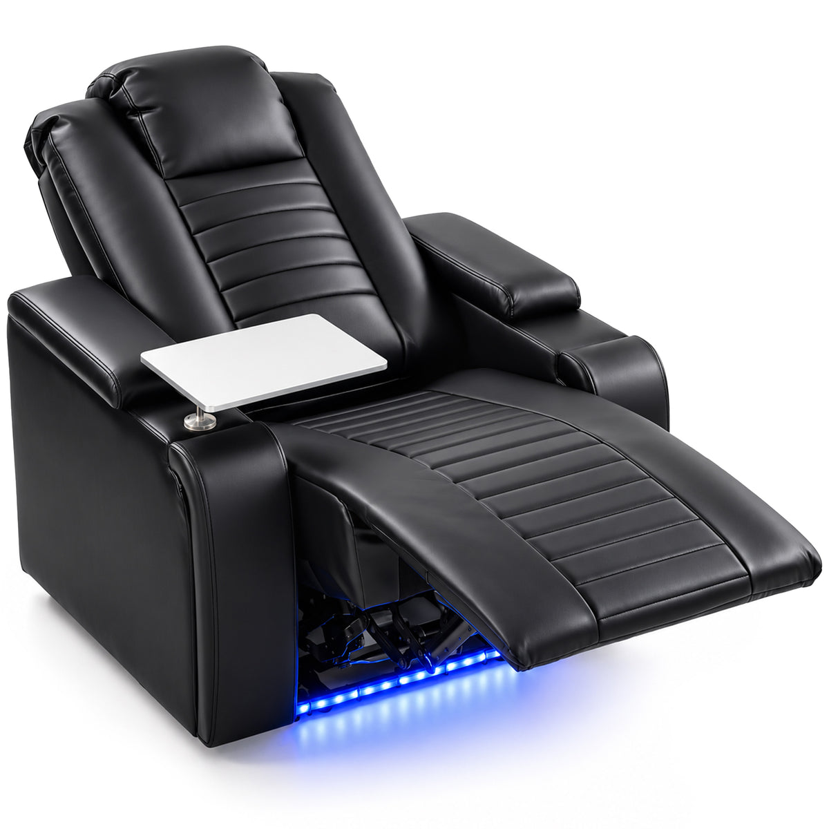 HOMCOM Electric Recliner Armchair w/ Type C+USB, LED Light, PU Leather Cinema Recliner Chair w/ Storage, Tray Table, Black