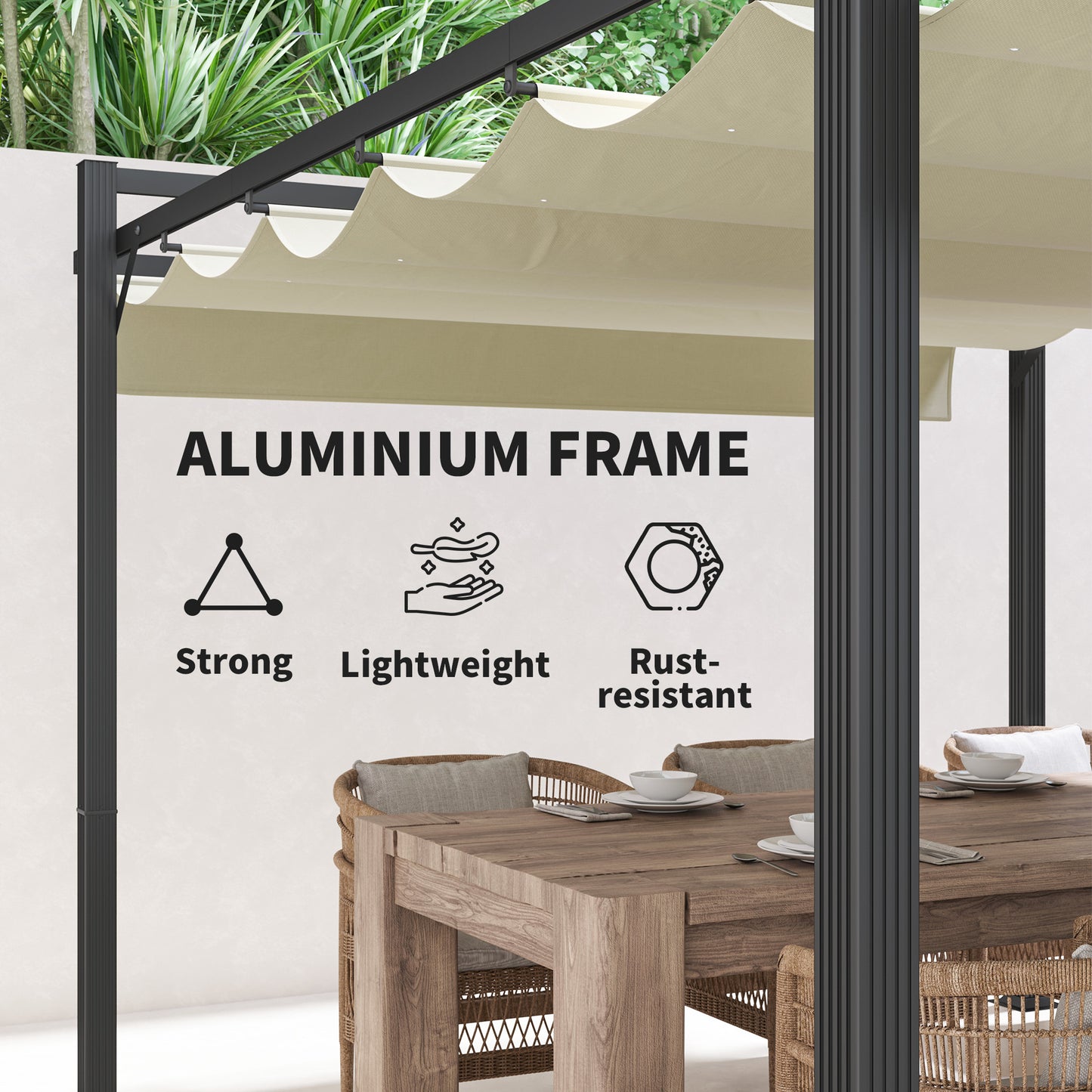 Outsunny 3 x 4m aluminiowa pergola z rozsuwanym dachem - szary/khaki