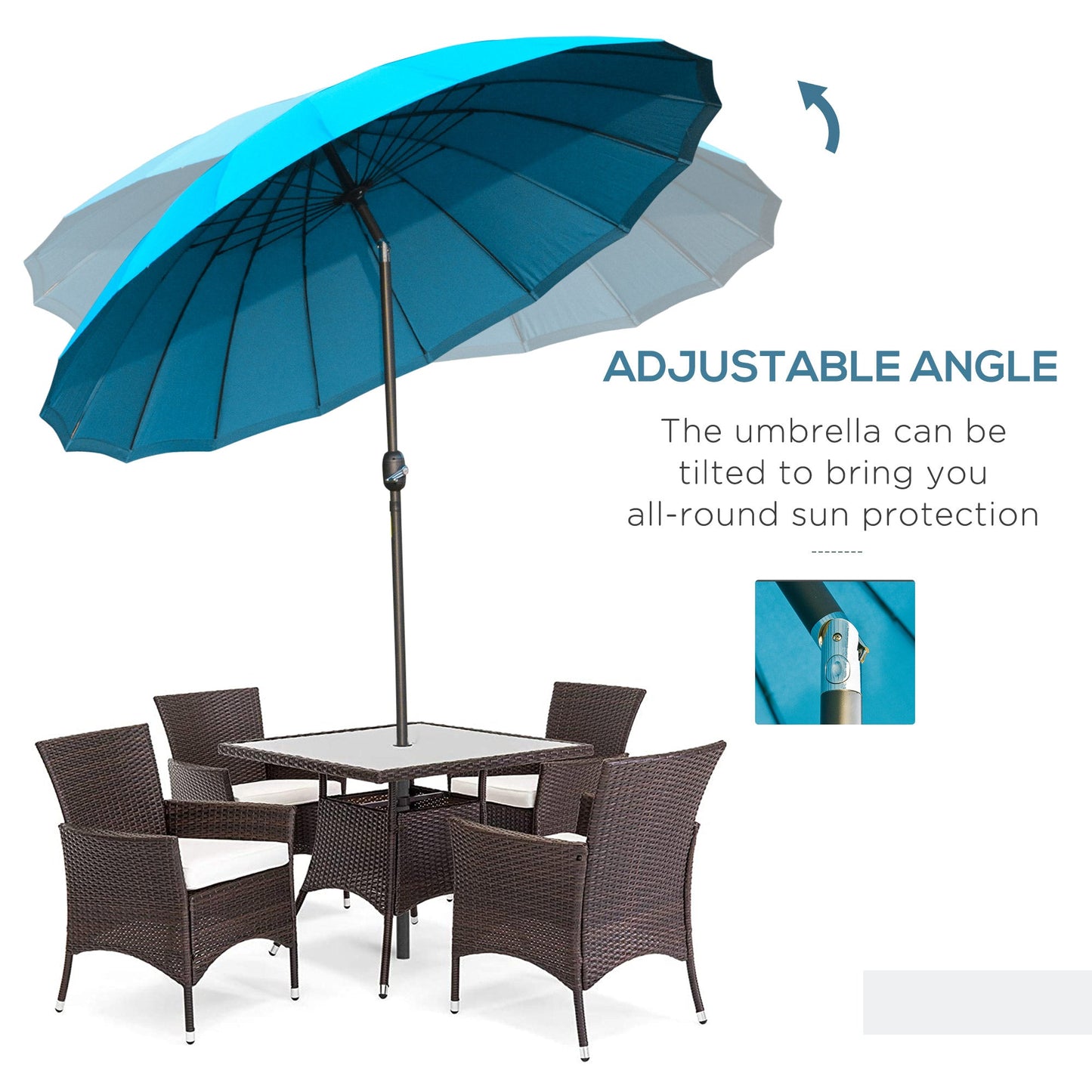 Outsunny 2.5m Shanghai Garden Parasol Umbrella with Crank & Tilt, Adjustable Outdoor Sun Shade, Blue