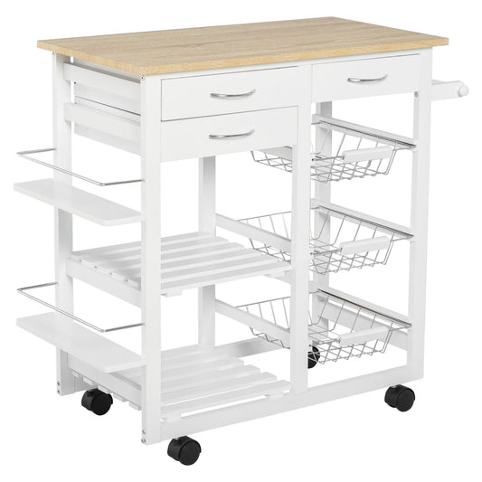 Rolling Kitchen Island on Wheels Trolley Utility Cart with Spice Racks, Towel Rack, Baskets & Drawers for Dining Room