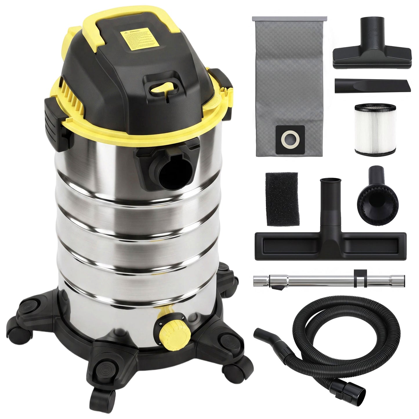 HOMCOM 1400W Vacuum Cleaner, 3-in-1 Wet and Dry Vacuum Cleaner with Blowing Mode and 30L Stainless Steel Tank, Yellow