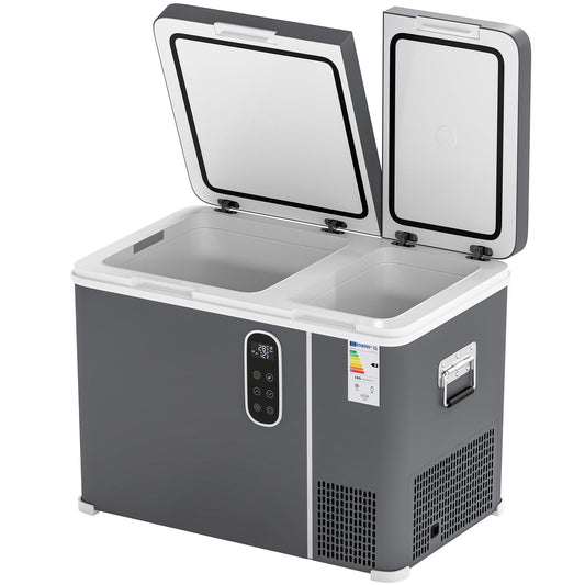 Outsunny 45L Compressor Car Fridge Freezer, Dual Zone Camping Refrigerator with App Control, Grey