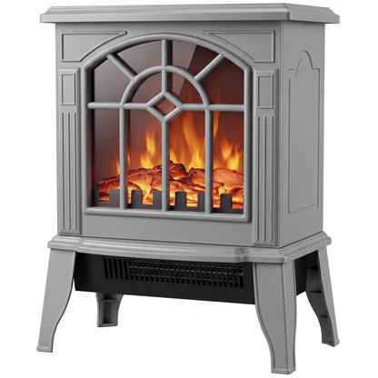 HOMCOM Freestanding Electric Fireplace, Electric Log Burner w/ LED Flame Effect, Overheating Safety System, 1000W/2000W, Grey