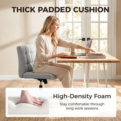 HOMCOM Armless Office Chair, Cross Legged Linen Computer Desk Vanity Chair with Wide Seat, Rocking Function, Grey