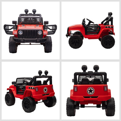 HOMCOM Kids Electric Ride On Car 12V Off Road Toy with Parental Remote Control 2 Motors Horn Lights Suspension Wheels for 3-6 Years Old Red