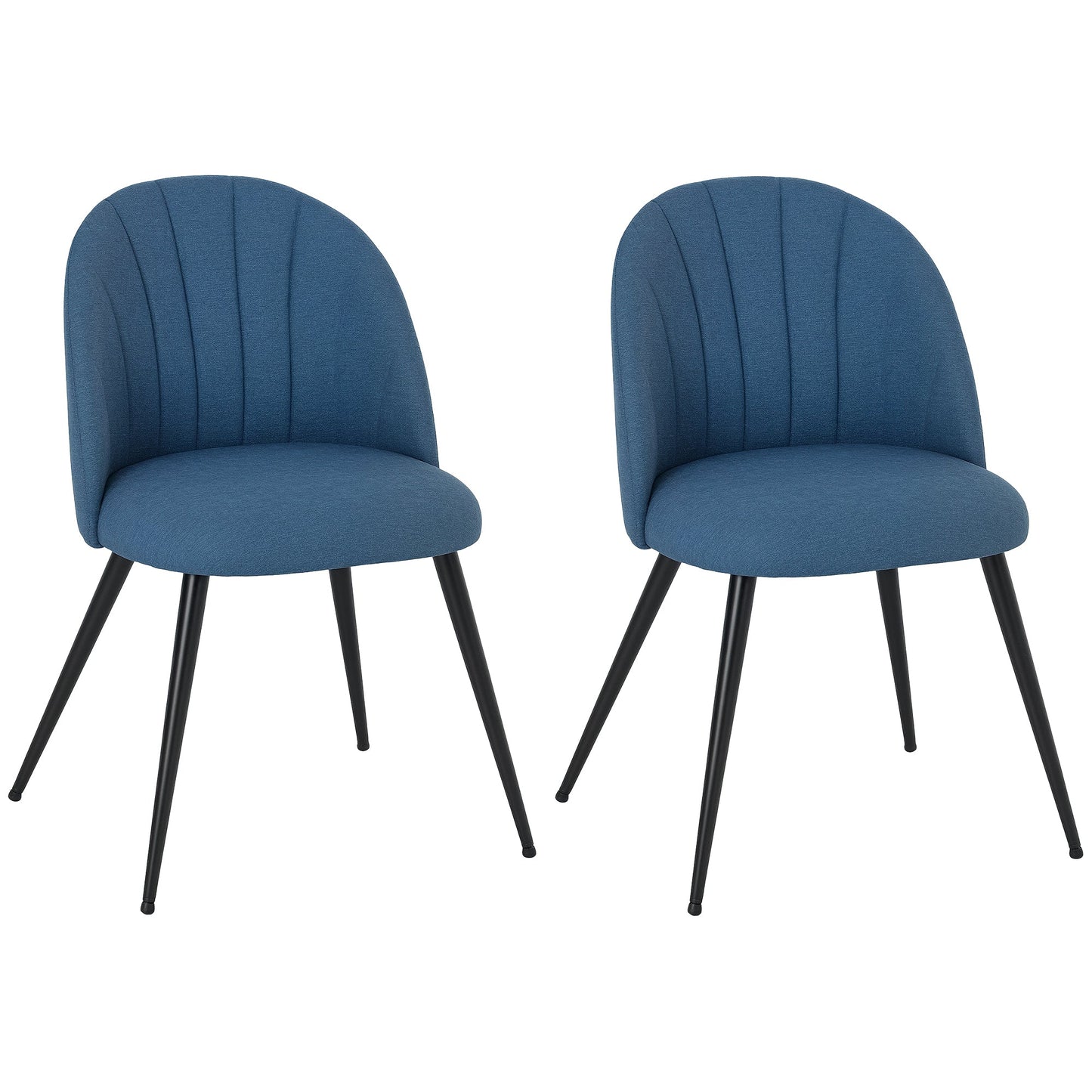 HOMCOM Dining Chairs Set of 2, Modern Upholstered Kitchen Chairs with Metal Legs, Shell Backrest and Padded Seat for Dining Room, Bedroom, Living Room, Vanity, Blue