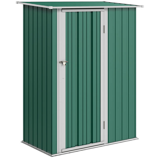 Outsunny 5ft x 3ft Metalowy ogrodowy schowek, zewnętrzny schowek na narzędzia ze spadzistym dachem, zamykane drzwi na narzędzia, sprzęt, zielony