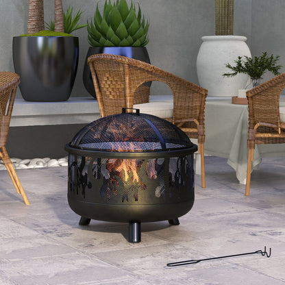 Metal Firepit Bowl Outdoor 2-In-1 Round With Lid, Grill For Garden, Camping, BBQ, Bonfire, Wood Burning Stove, 61.5 x 61.5 x 52cm, Black