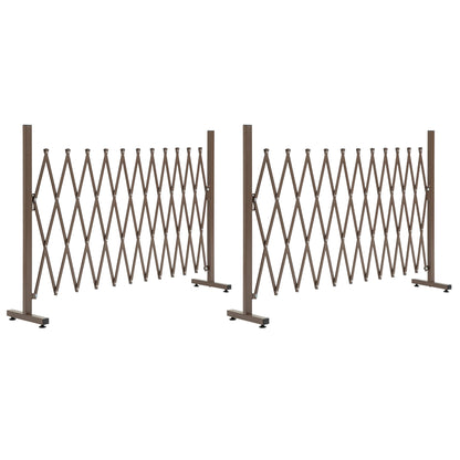 Outsunny Set of 2 Expanding Garden Fencc, Aluminium Freestanding Foldable Picket Fence, 300cmx103.5 cm, Dark Brown