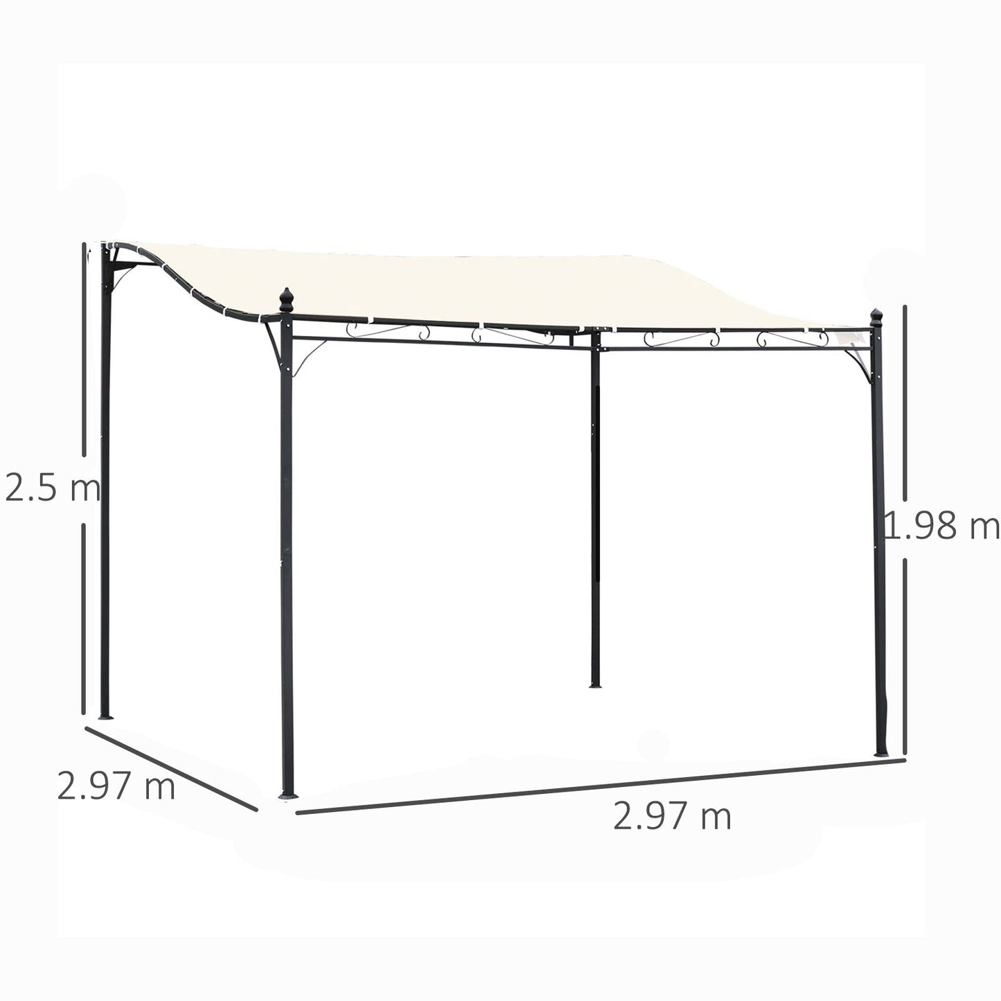 Outsunny Elegant Pergola Gazebo Metal Frame Elegant Scrolling Weather-Resistant Canopy Sun Rain Shade Garden Outdoor Shelter 3x3(m), Cream White