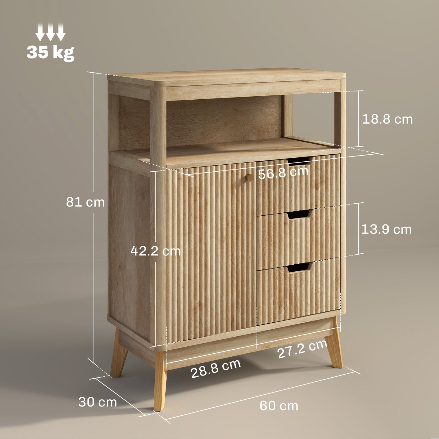 HOMCOM Small Sideboard with Drawers and Adjustable Shelf - Nature Wood Finish