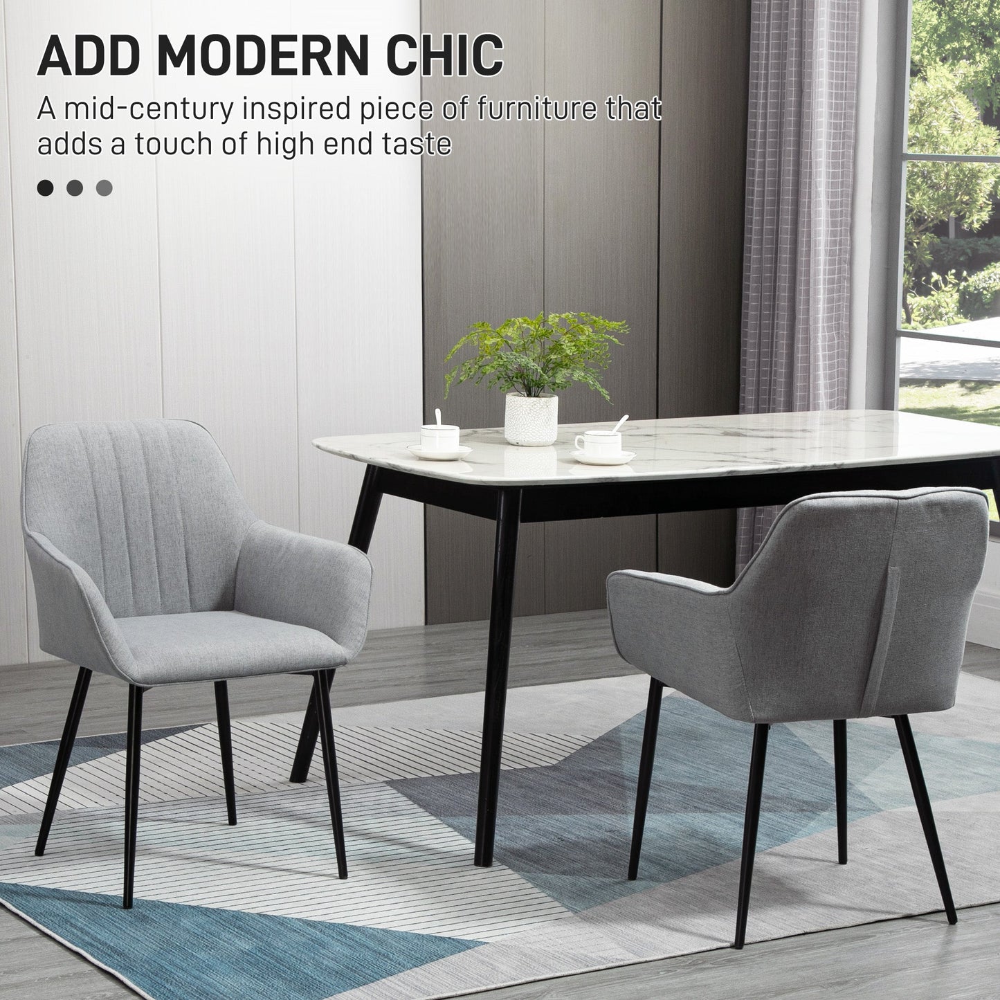 HOMCOM Dining Chairs Set of 4, Upholstered Linen Fabric Kitchen Chairs with Metal Legs for Living Room Dining Room, Light Grey