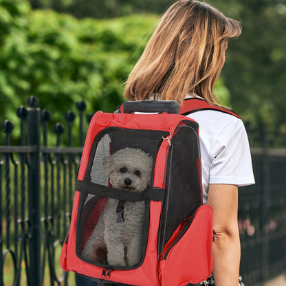 PawHut Dog Carrier Bag Travel Backpack Bag Cat Carrier Dog Bag w/ Trolley and Telescopic Handle, 42 x 25 x 55 cm, Red