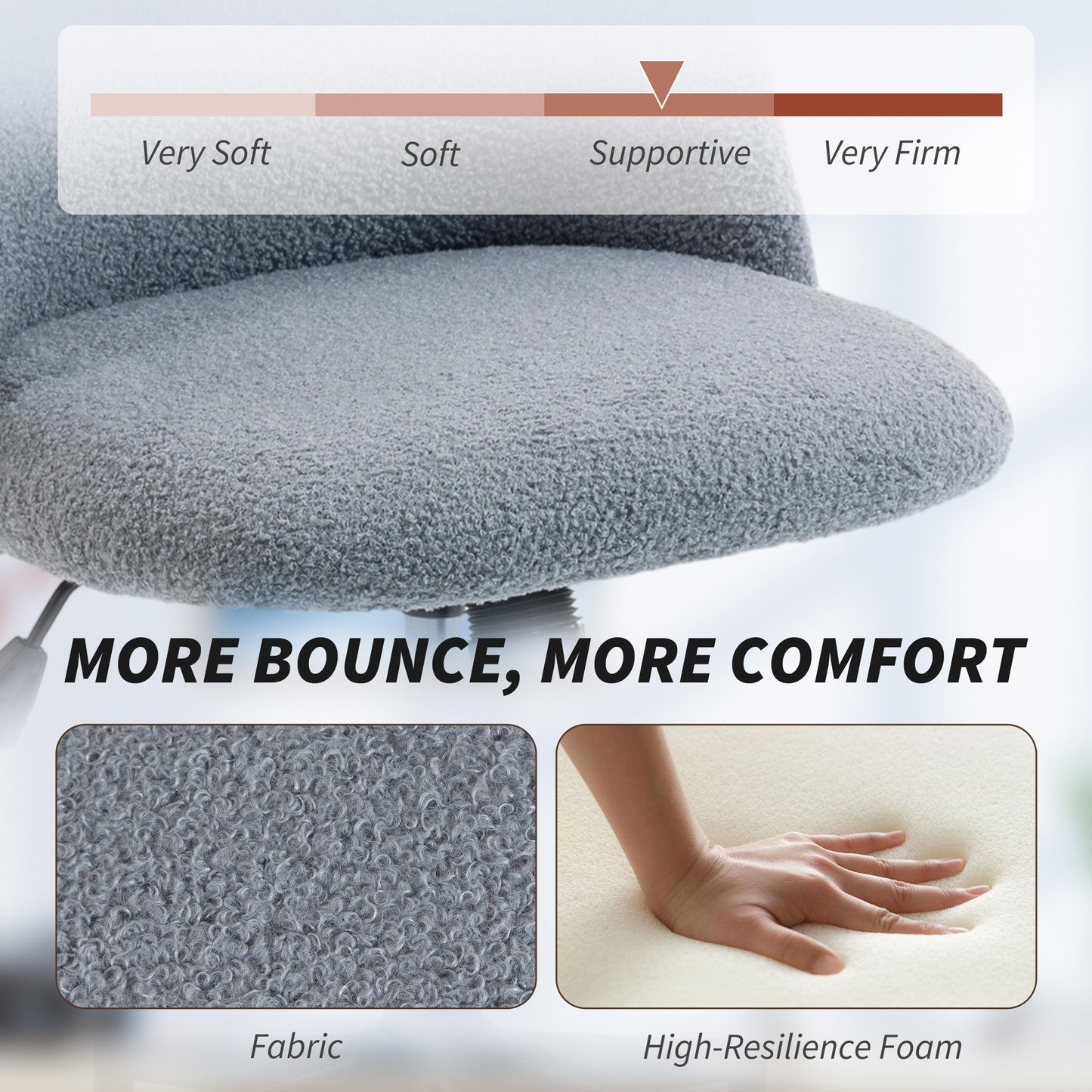 HOMCOM Teddy Fleece Office Chair with Wheels - Grey