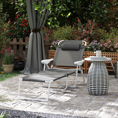 Outsunny Foldable Lounge Chair with 4-Level Adjustable Backrest & Headrest - Charcoal Grey