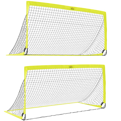 HOMCOM Set of 2 Football Goal Net 6 x 3 ft Foldable Outdoor Sport Training Teens Adults Football with Carrying Bag Yellow