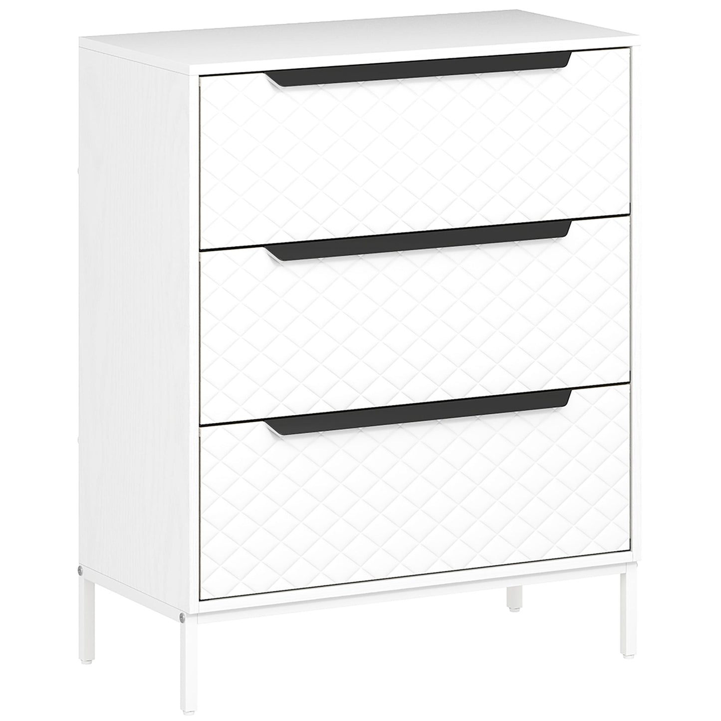 HOMCOM Chest of Drawers, Dresser with 3 Fabric Drawers and Aluminium Handles - White