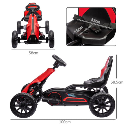 12 Volt Electric Go Kart for Kids, Ride-On Racing Go Kart w/ Forward Reversing, Rechargeable Battery, 2 Speeds, for Kids Aged 3-8, Red