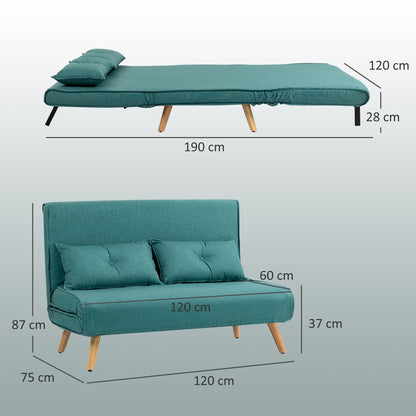 HOMCOM Two-Seater Linen-Look Sofa Bed - Green