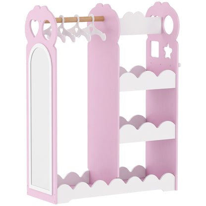 AIYAPLAY Kids Wardrobe, Children Dress Up Storage with Mirror, Clothes Rail, Shelves, Hangers for Girls Boys Bedroom Nursery Pink