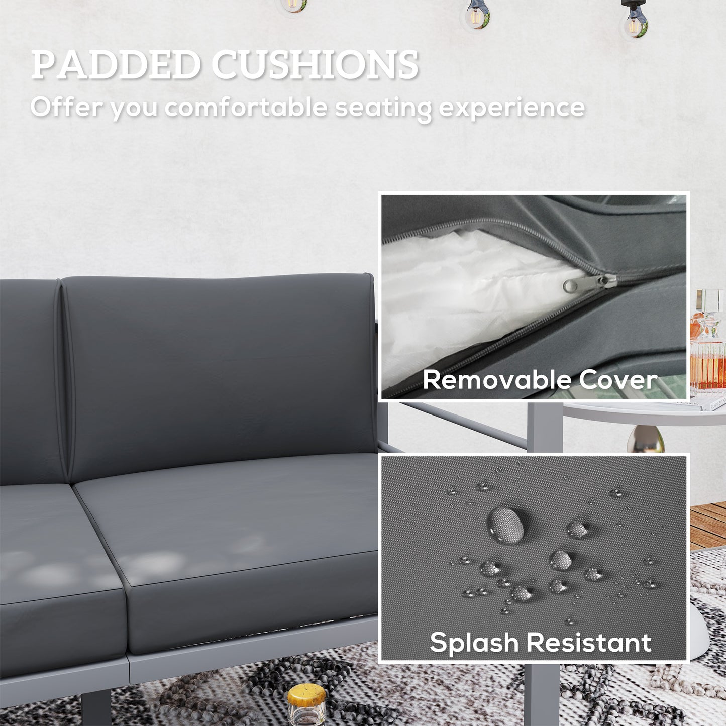 Outsunny Two-Seater Aluminium Garden Sofa - Grey