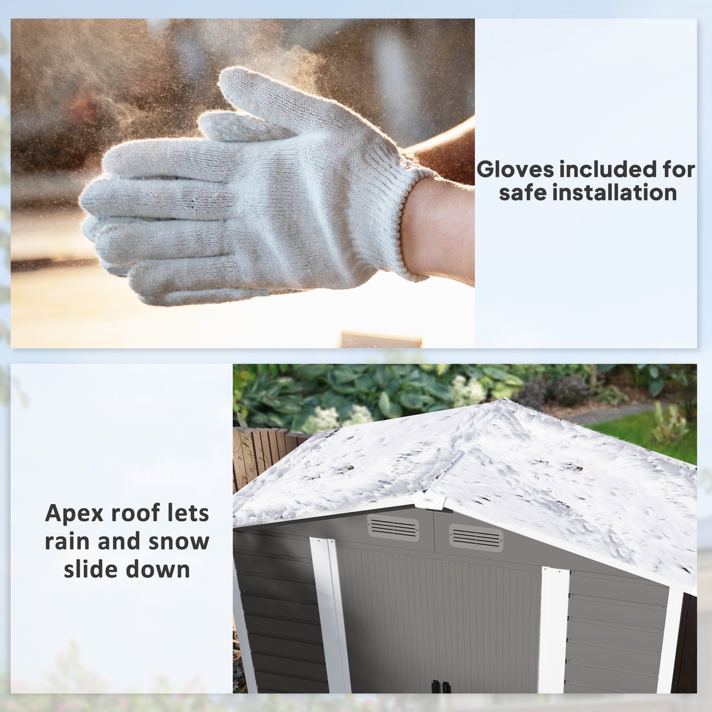Outsunny 7 x 4ft Garden Shed, łatwy w montażu, ulepszona ocynkowana stalowa rama z zestawem fundamentowym, podwójne drzwi z zamkiem, metalowa szopa zewnętrzna z otworami wentylacyjnymi i rękawicami, ogrodowa szopa magazynowa, jasnoszary