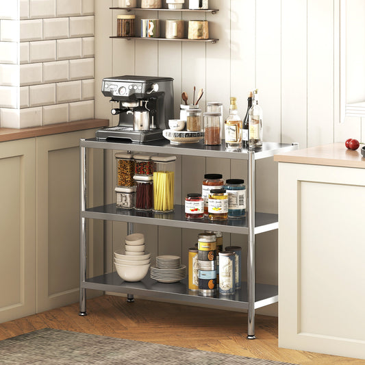 HOMCOM 3-Tier Bakers Rack with Storage, Stainless Steel Microwave Stand with Adjustable Shelves for Small Spaces, Kitchen Storage Unit for Spices, Pots and Pans, Silver Tone