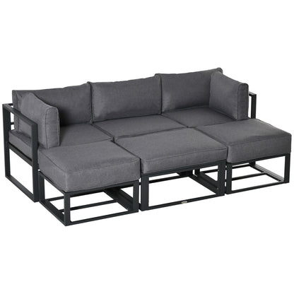 Outsunny Garden Daybed, 6 Piece Outdoor Sectional Sofa Set, Aluminum Patio Conversation Furniture Set with Coffee Table, Footstool and Cushions, Grey