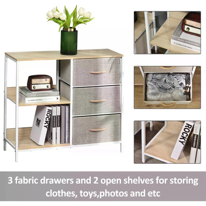 HOMCOM Chest of Drawers Storage Dresser Cabinet Organizer with 3 Fabric Drawers and 2 Display Shelves for Living Room, Bedroom, Hallway, Beige