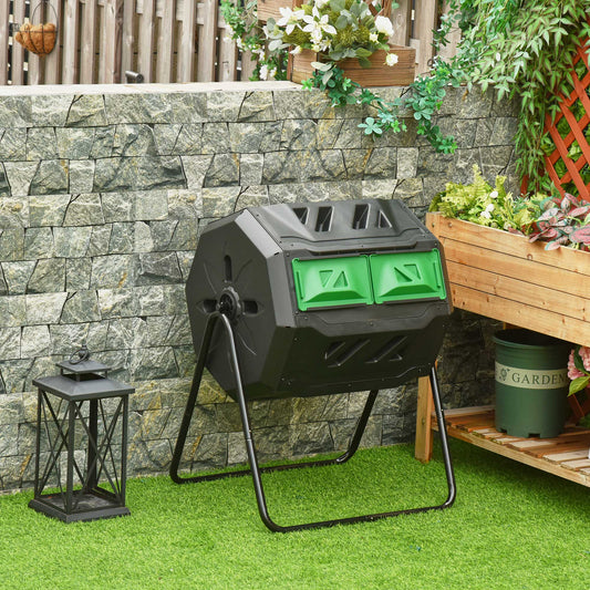 Outsunny 160L 360√Ç¬∞ Rotating Dual Chamber Composter - Black