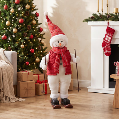 HOMCOM 2ft Singing Skiing Santa Claus, Standing Christmas Animated Santa Figure with Ski Board, Poles, Sound/Touch Activated