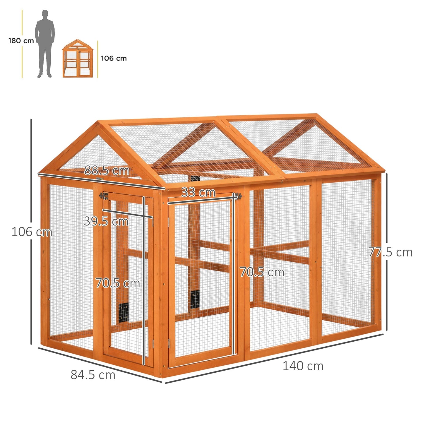 PawHut Chicken Run Coop, Wooden Chicken House for 1-3 Chickens, Hen House Duck Pen Outdoor w/ Combinable Design, Orange