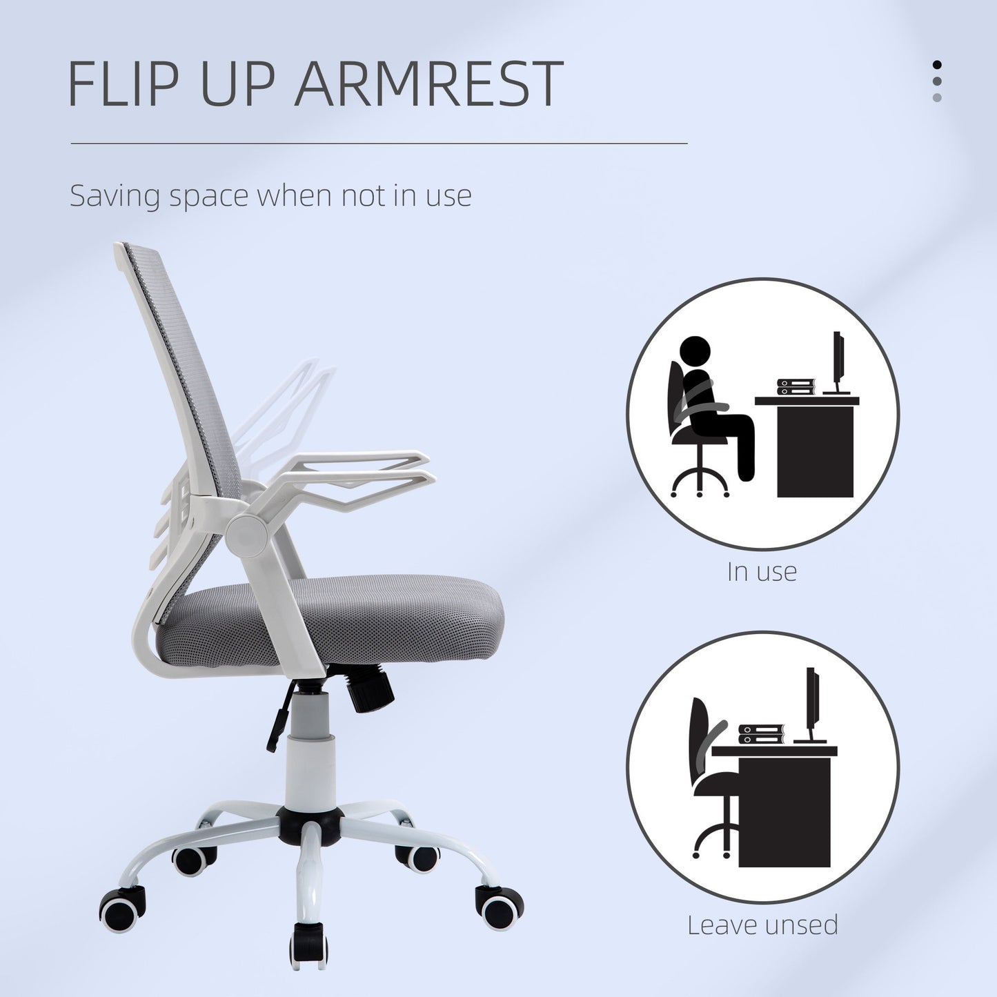 Vinsetto Office Chair, Ergonomic Desk Chair, Executive Computer Chair with 90¡ Flip-up Armrest and Lumbar Support, Adjustable Height for Home/Office, Grey