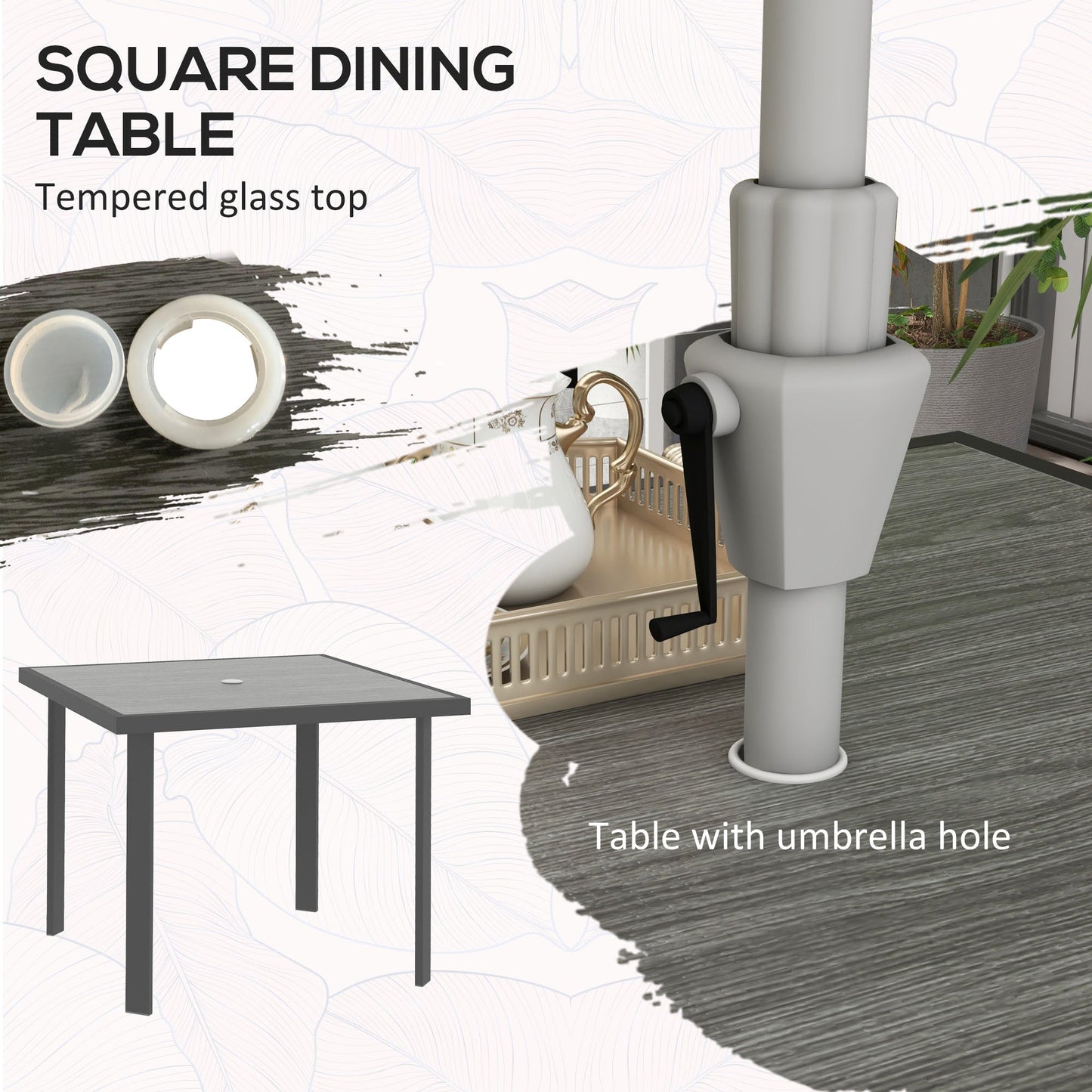 5 Piece Garden Set With Glass Top Dining Table, Outdoor Umbrella Hole And 4 Armchairs With Breathable Mesh Fabric Seats - Grey