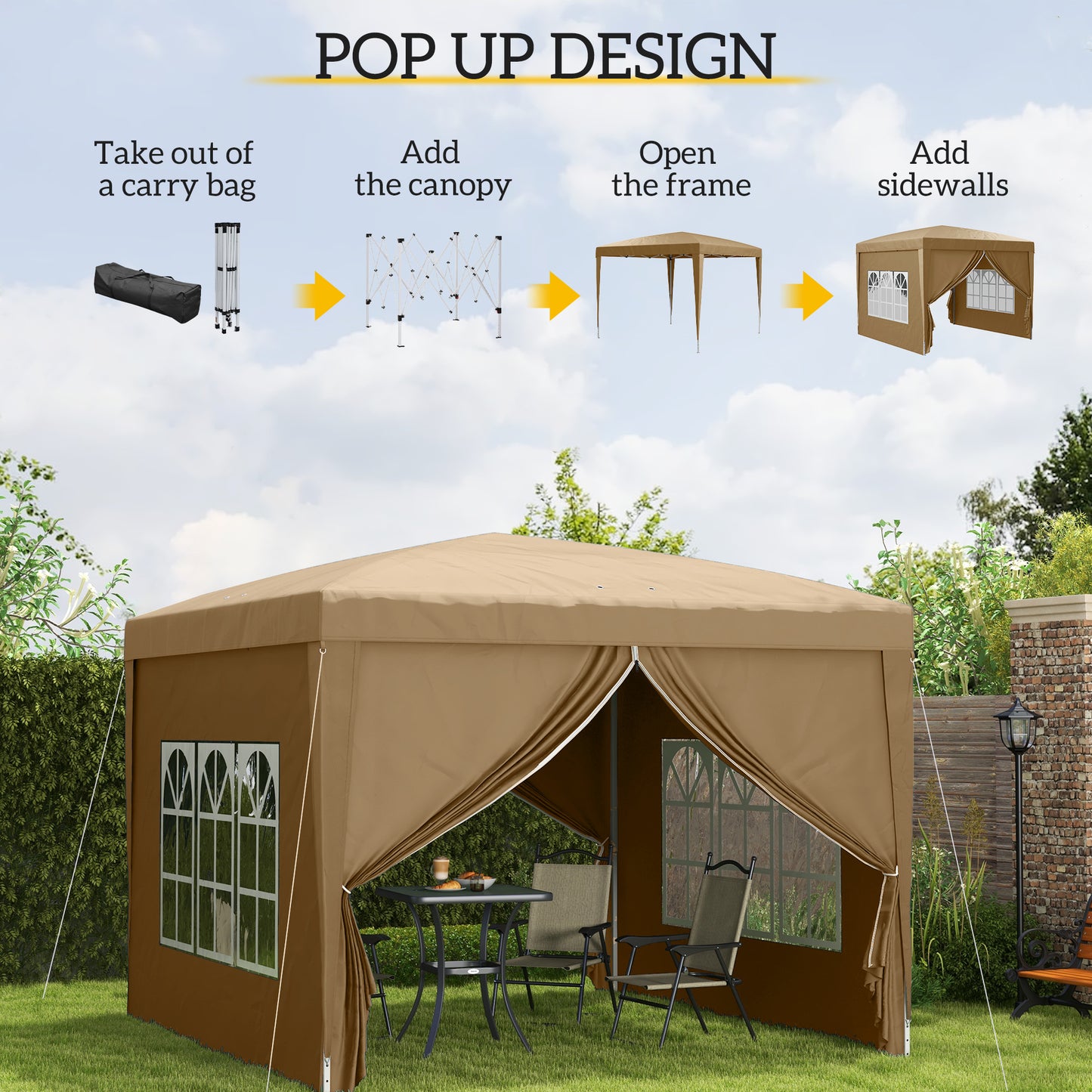 Outsunny 3 x 3(m) Pop Up Altana - Khaki