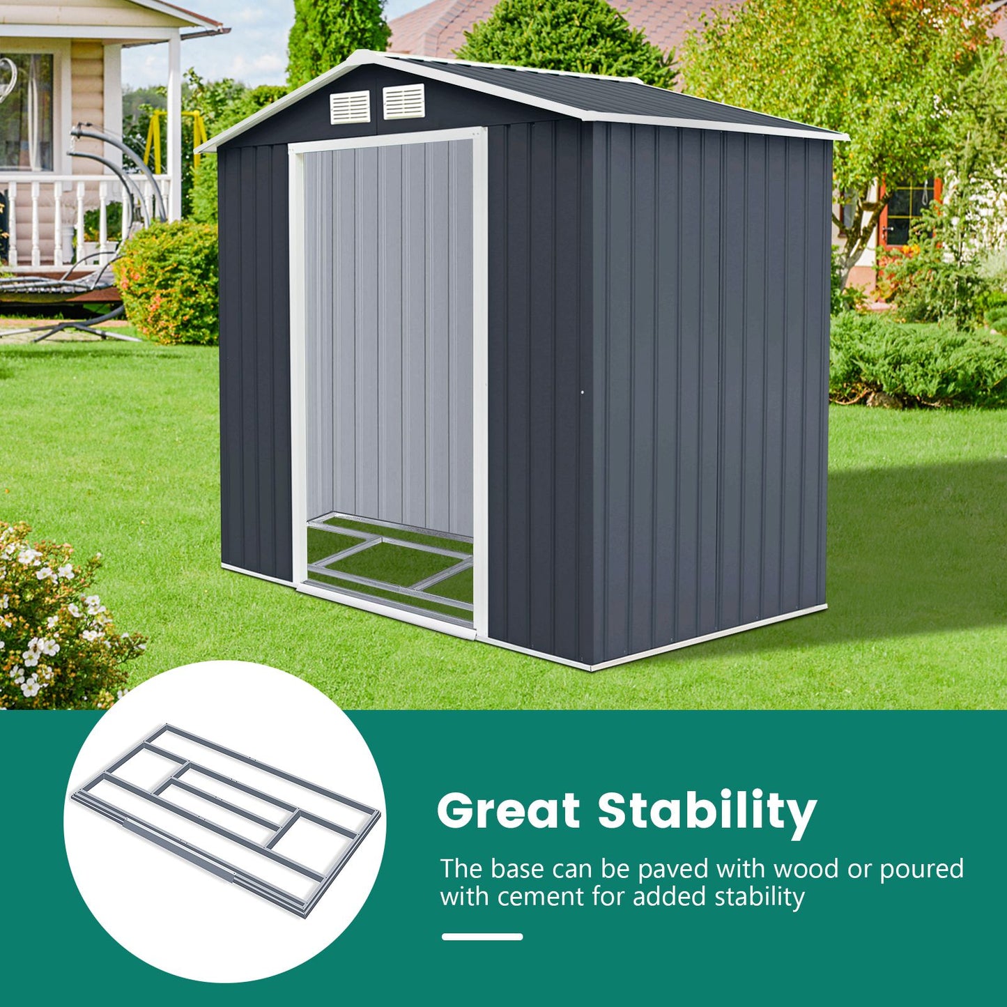 Galvanized Metal Garden Shed with Foundation-7 x 4FT