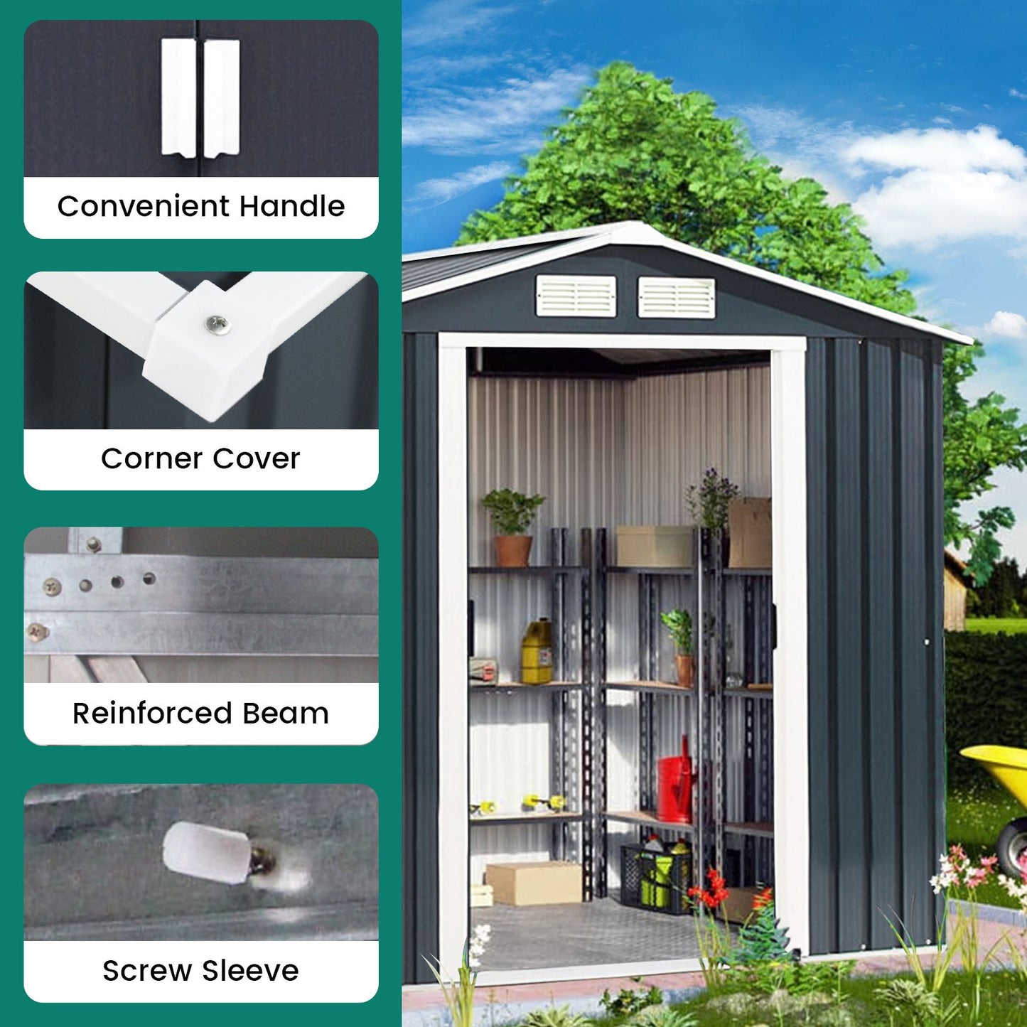 Galvanized Metal Garden Shed with Foundation-7 x 4FT