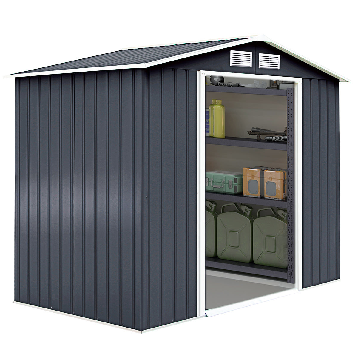 Galvanized Metal Garden Shed with Foundation-9 x 6FT