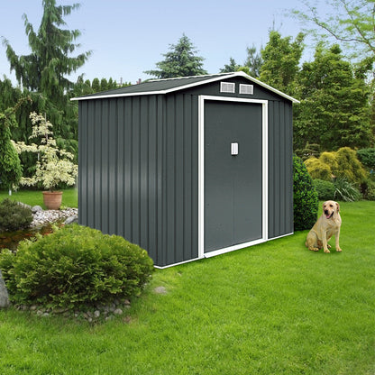 Galvanized Metal Garden Shed with Foundation-9 x 6FT