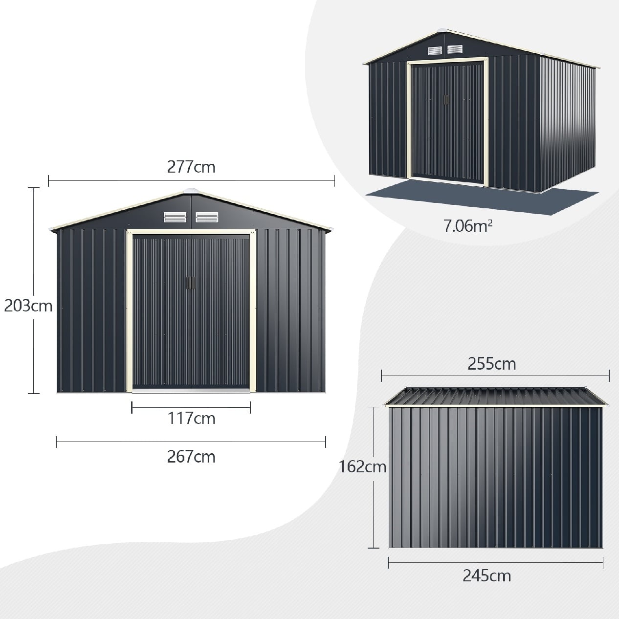 Outdoor Storage Shed 9.1x6.3 FT with Extension Kit & Sliding Door for Garden Backyard-Grey