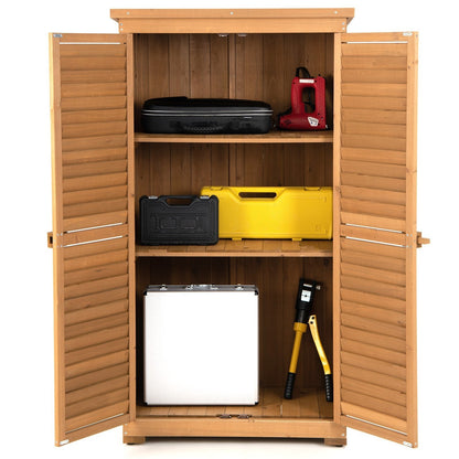 Outdoor Wooden Storage Shed with 3 Removable Shelves for Garden Deck-Natural