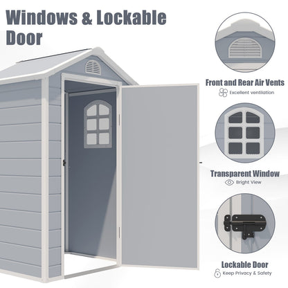 Outdoor Storage Shed with Lockable Door Window and Air Vents-Grey