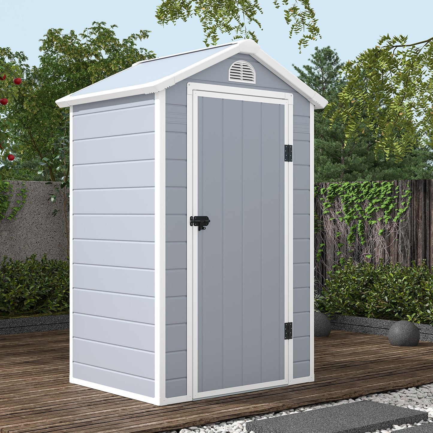 Outdoor Storage Shed with Lockable Door Window and Air Vents-Grey