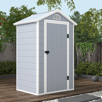 Outdoor Storage Shed with Lockable Door Window and Air Vents-Grey