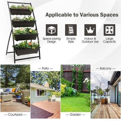 163cm 4-Tier Vertical Garden Planter with 4 Container Boxes and Drainage Holes
