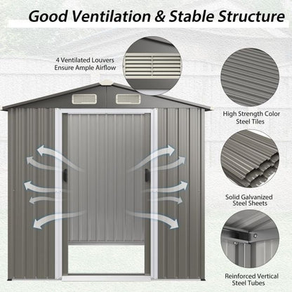 6 x 4 Feet Outdoor Metal Storage Shed with Ventilation Sliding Doors-Light Grey